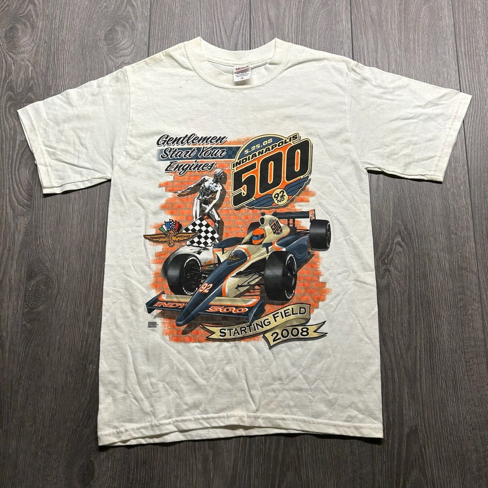 Vintage 2008 Indianapolis 500 Indy 500 Racing T-Shirt Mens Small White Anvil